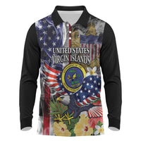 US Virgin Islands USA Half Flag Long Sleeve Polo Shirt Together We Grow Smoke Effect - Wonder Print Shop