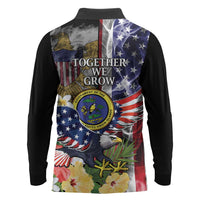 US Virgin Islands USA Half Flag Long Sleeve Polo Shirt Together We Grow Smoke Effect - Wonder Print Shop