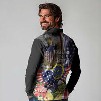 US Virgin Islands USA Half Flag Long Sleeve Polo Shirt Together We Grow Smoke Effect - Wonder Print Shop