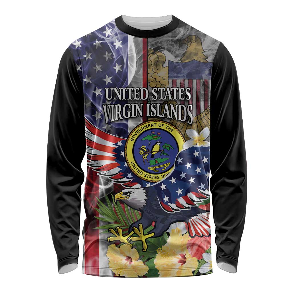 US Virgin Islands USA Half Flag Long Sleeve Shirt Together We Grow Smoke Effect - Wonder Print Shop