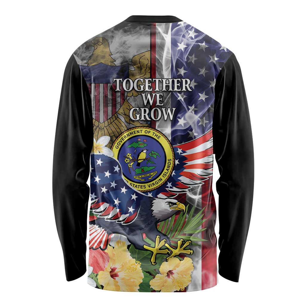 US Virgin Islands USA Half Flag Long Sleeve Shirt Together We Grow Smoke Effect - Wonder Print Shop