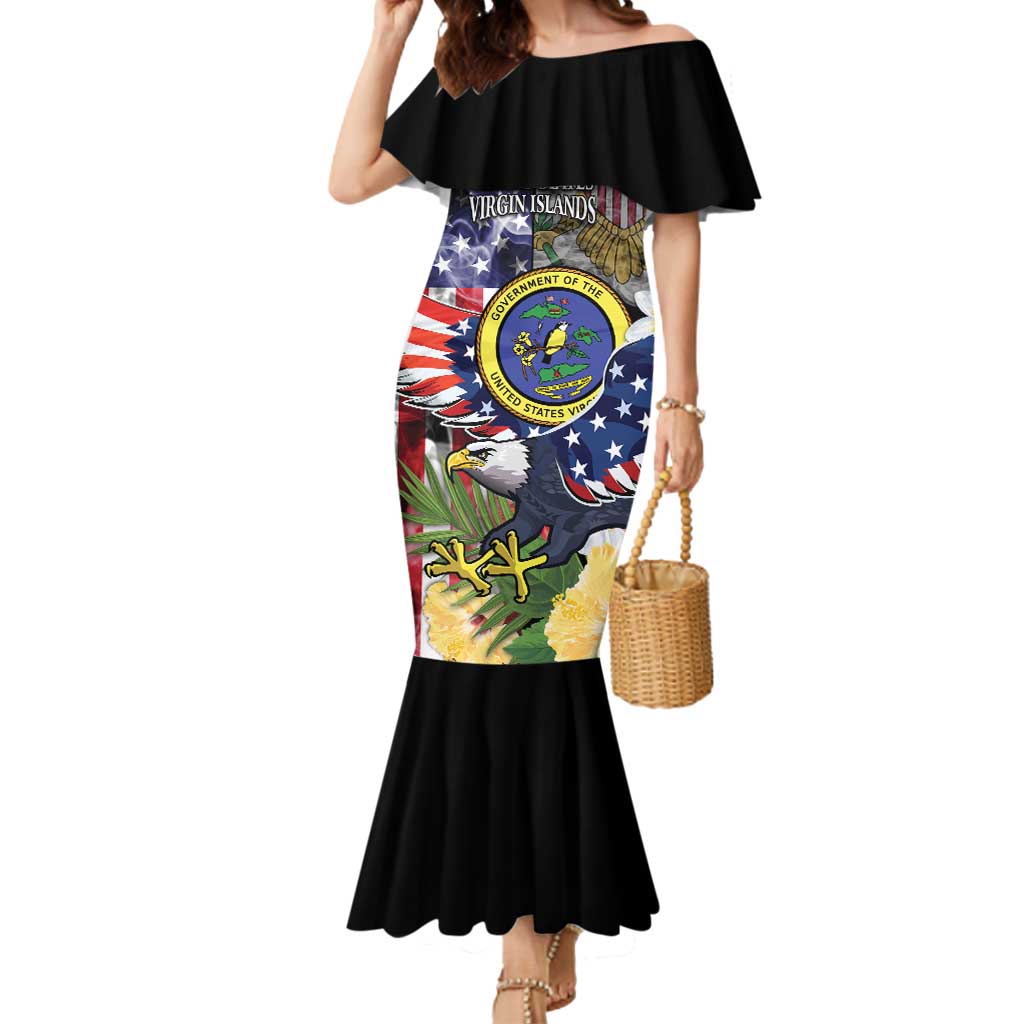 US Virgin Islands USA Half Flag Mermaid Dress Together We Grow Smoke Effect - Wonder Print Shop