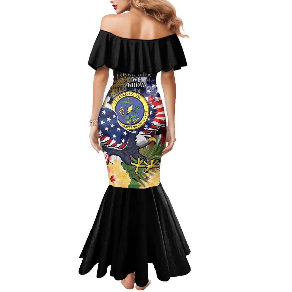 US Virgin Islands USA Half Flag Mermaid Dress Together We Grow Smoke Effect - Wonder Print Shop