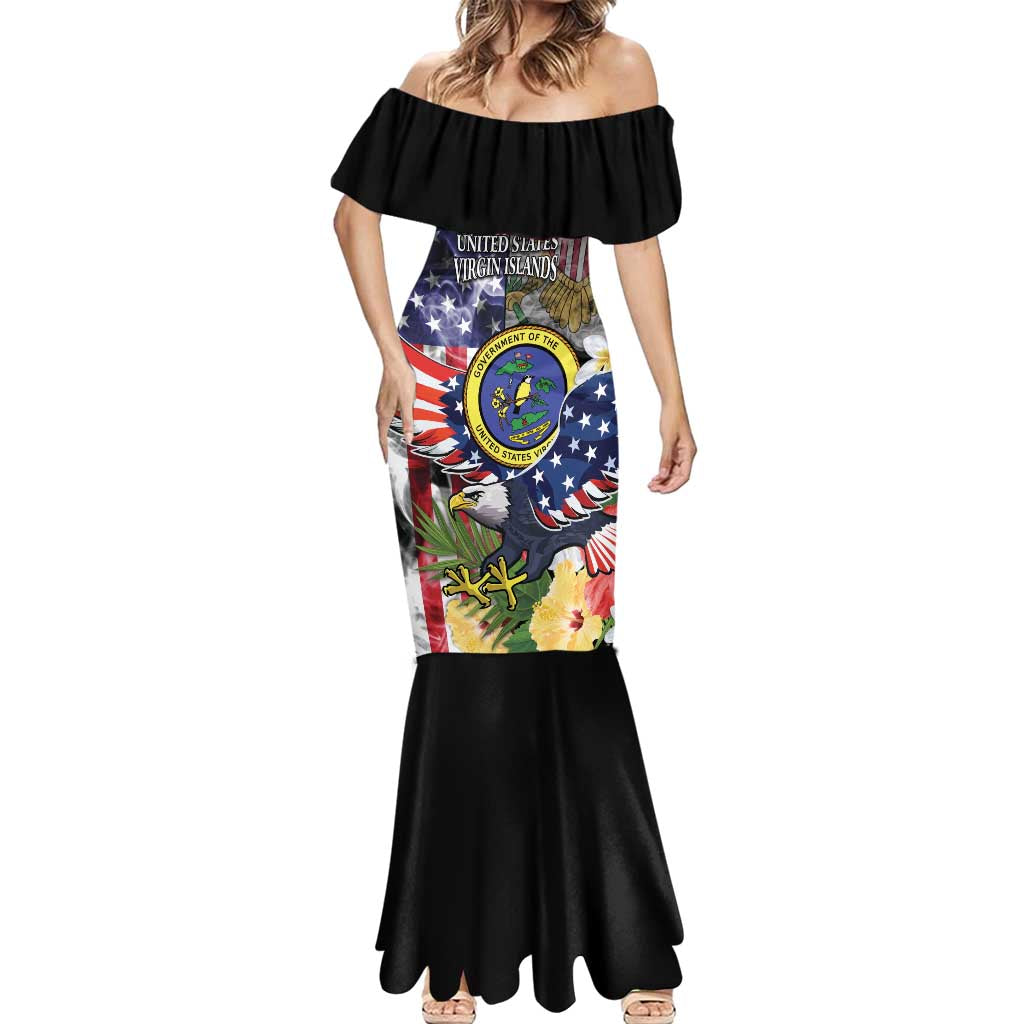 US Virgin Islands USA Half Flag Mermaid Dress Together We Grow Smoke Effect - Wonder Print Shop