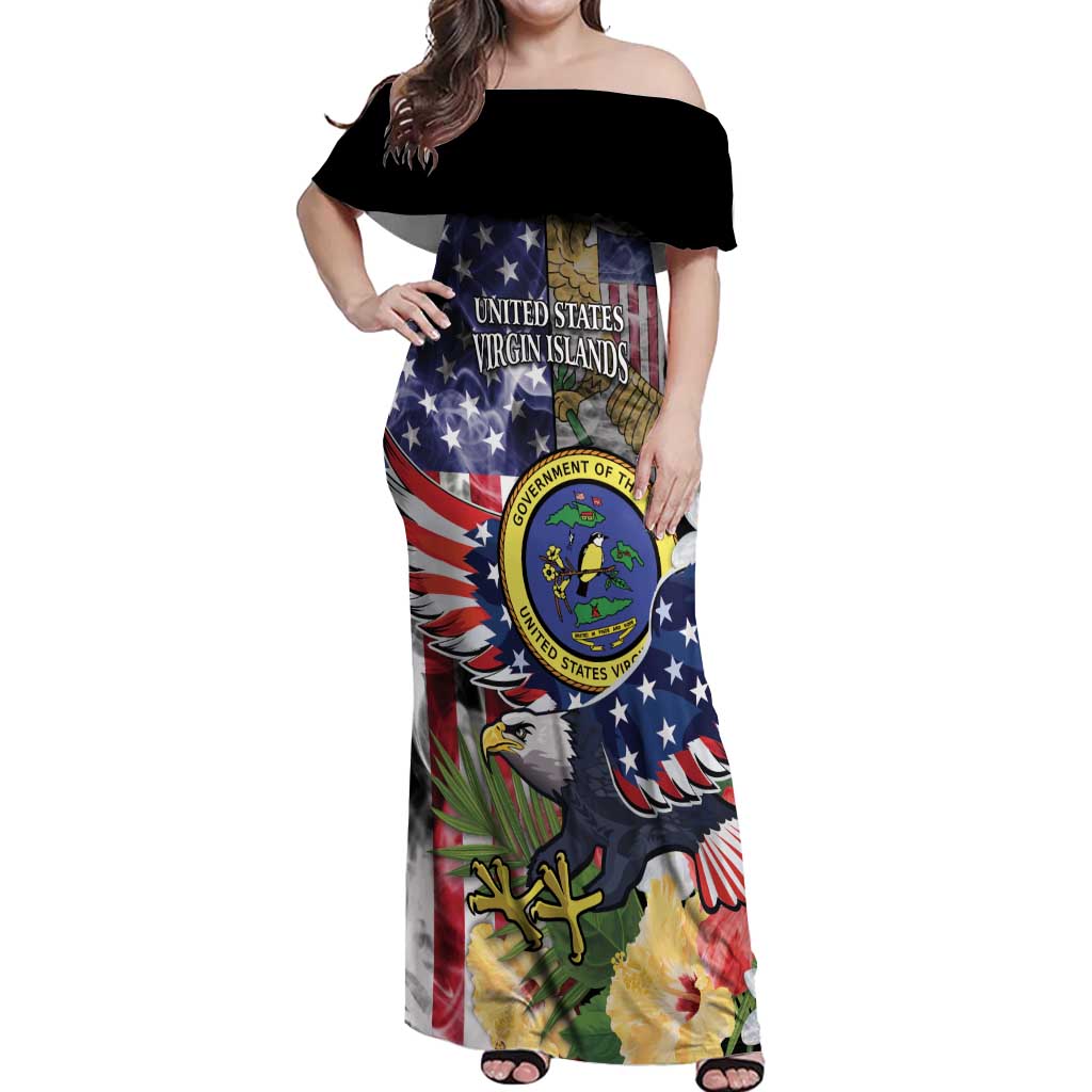 US Virgin Islands USA Half Flag Off Shoulder Maxi Dress Together We Grow Smoke Effect - Wonder Print Shop