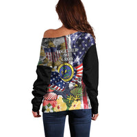 US Virgin Islands USA Half Flag Off Shoulder Sweater Together We Grow Smoke Effect - Wonder Print Shop