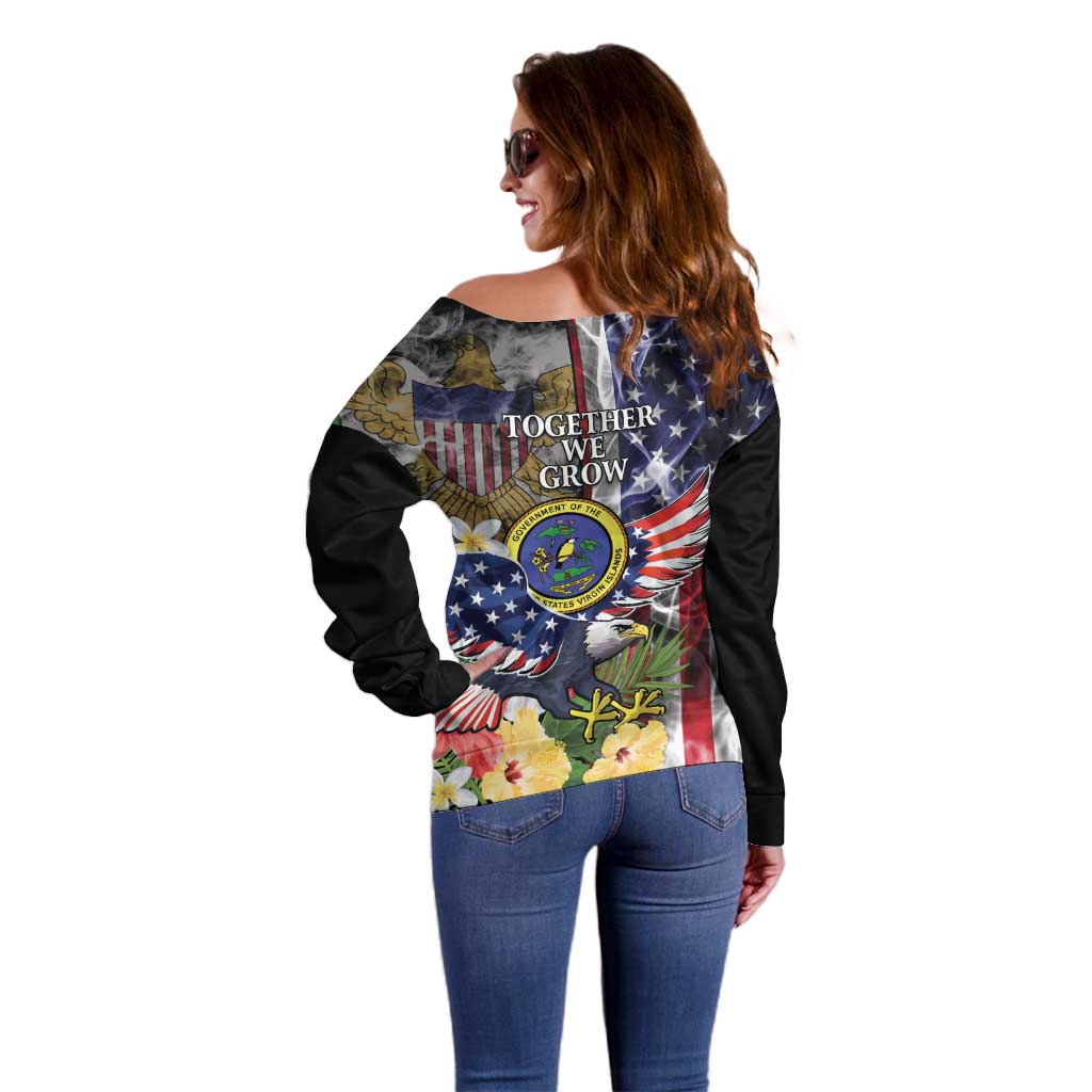 US Virgin Islands USA Half Flag Off Shoulder Sweater Together We Grow Smoke Effect - Wonder Print Shop