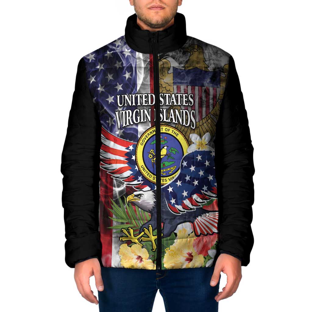 US Virgin Islands USA Half Flag Padded Jacket Together We Grow Smoke Effect - Wonder Print Shop