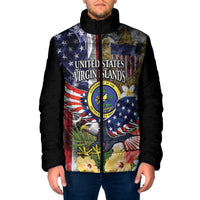 US Virgin Islands USA Half Flag Padded Jacket Together We Grow Smoke Effect - Wonder Print Shop