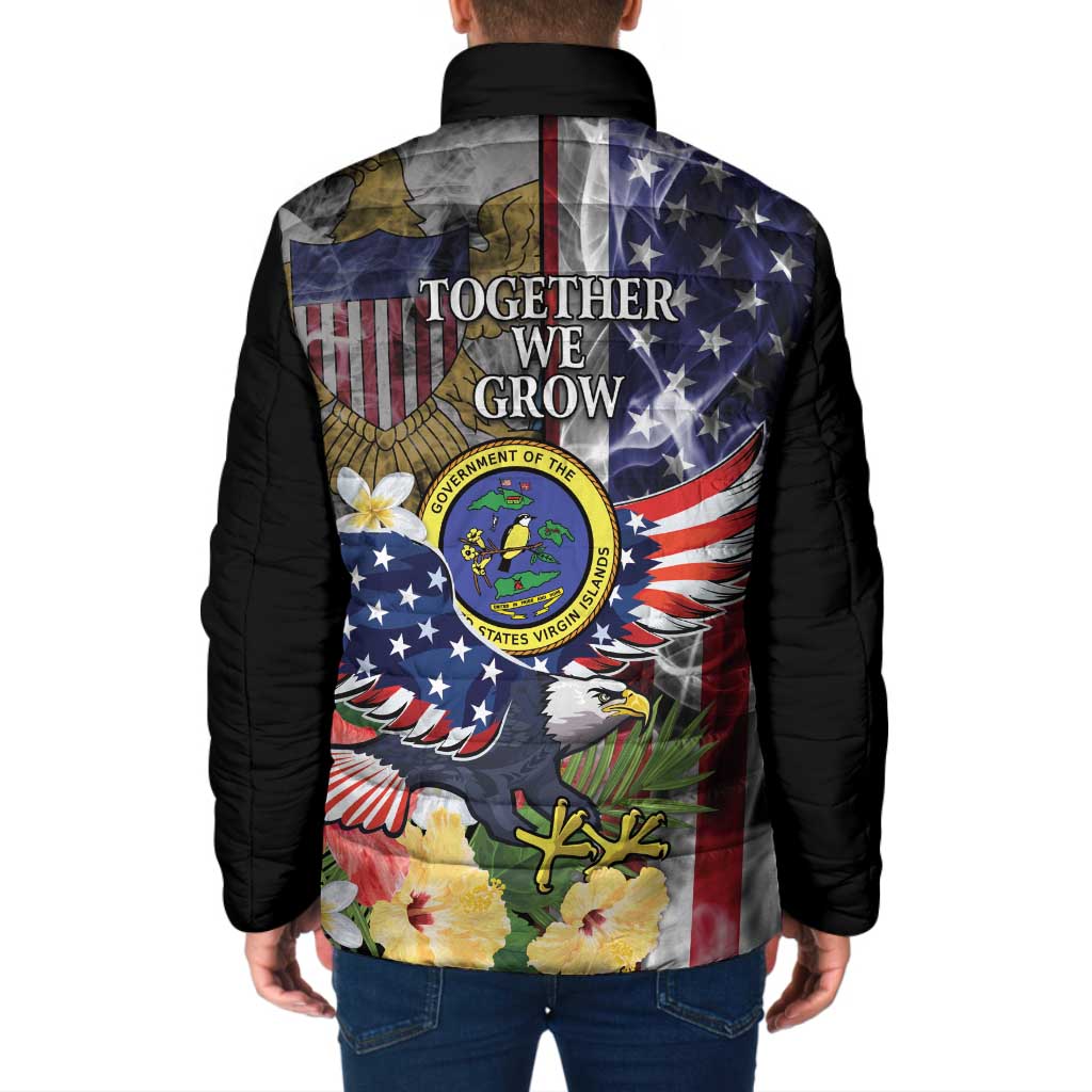 US Virgin Islands USA Half Flag Padded Jacket Together We Grow Smoke Effect - Wonder Print Shop