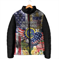 US Virgin Islands USA Half Flag Padded Jacket Together We Grow Smoke Effect - Wonder Print Shop