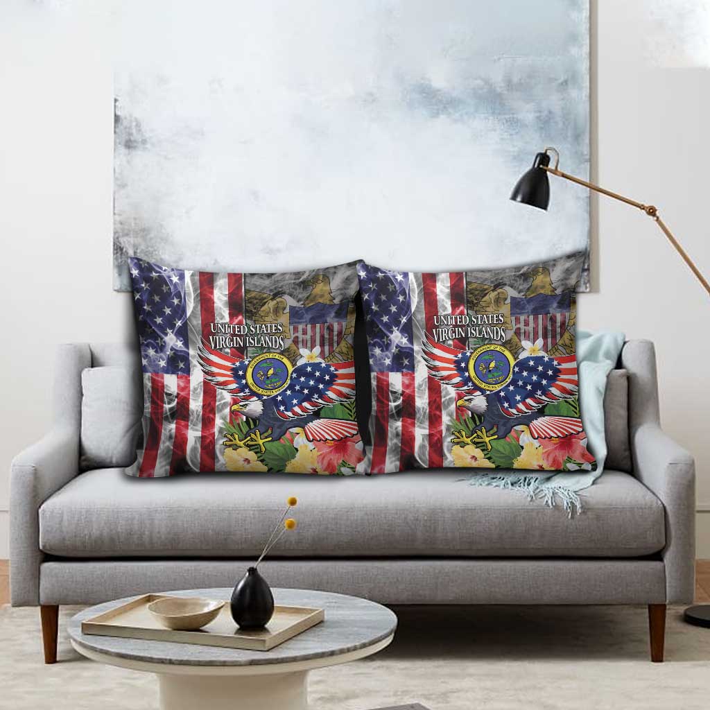 US Virgin Islands USA Half Flag Pillow Cover Together We Grow Smoke Effect - Wonder Print Shop
