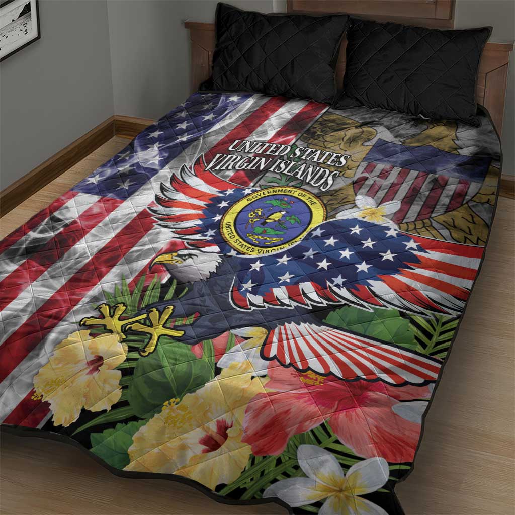 US Virgin Islands USA Half Flag Quilt Bed Set Together We Grow Smoke Effect - Wonder Print Shop