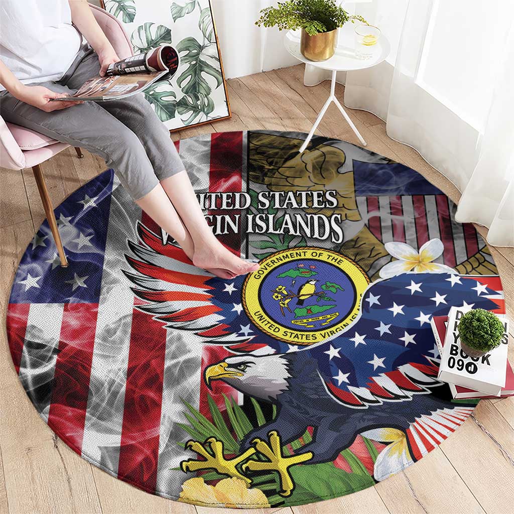 US Virgin Islands USA Half Flag Round Carpet Together We Grow Smoke Effect - Wonder Print Shop