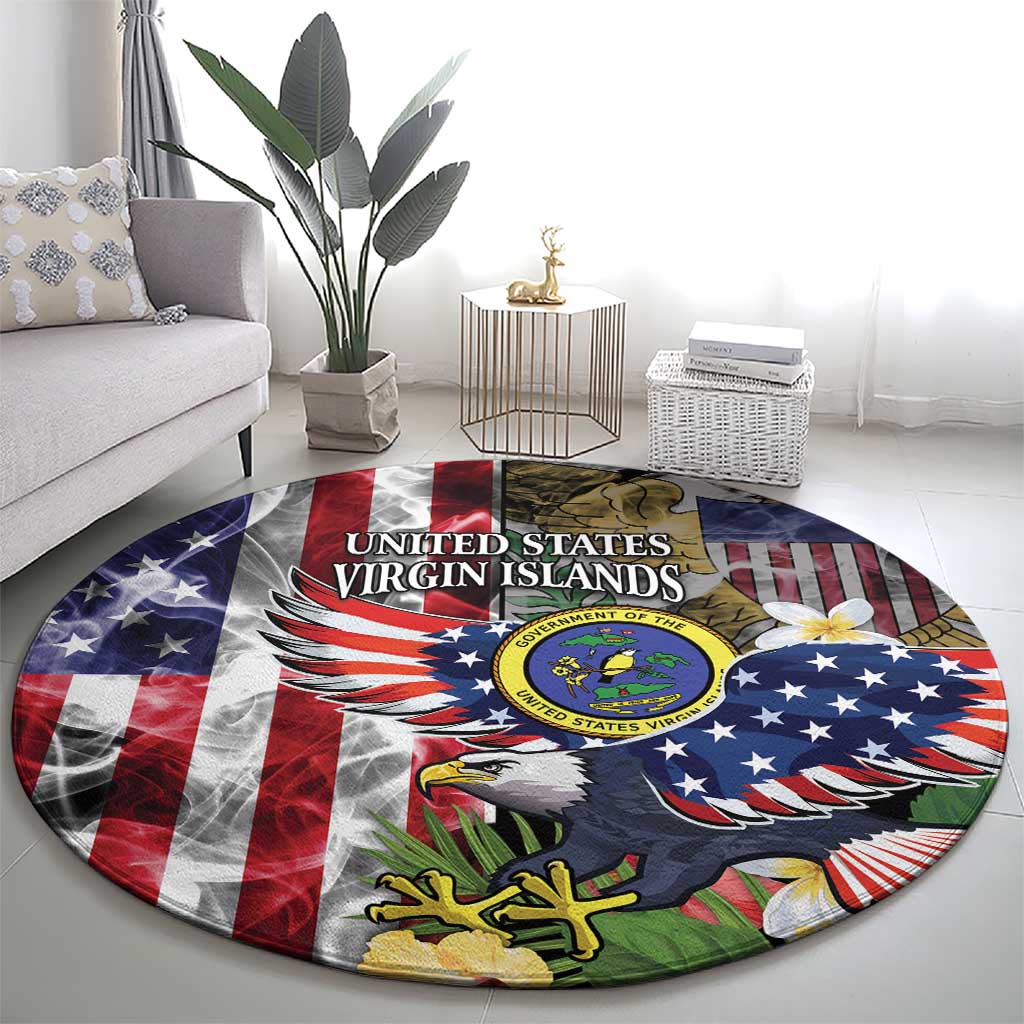 US Virgin Islands USA Half Flag Round Carpet Together We Grow Smoke Effect - Wonder Print Shop