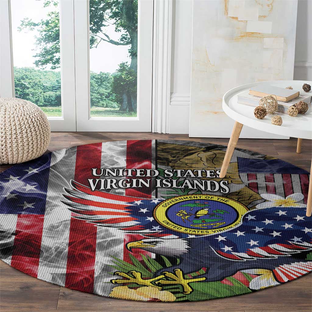 US Virgin Islands USA Half Flag Round Carpet Together We Grow Smoke Effect - Wonder Print Shop