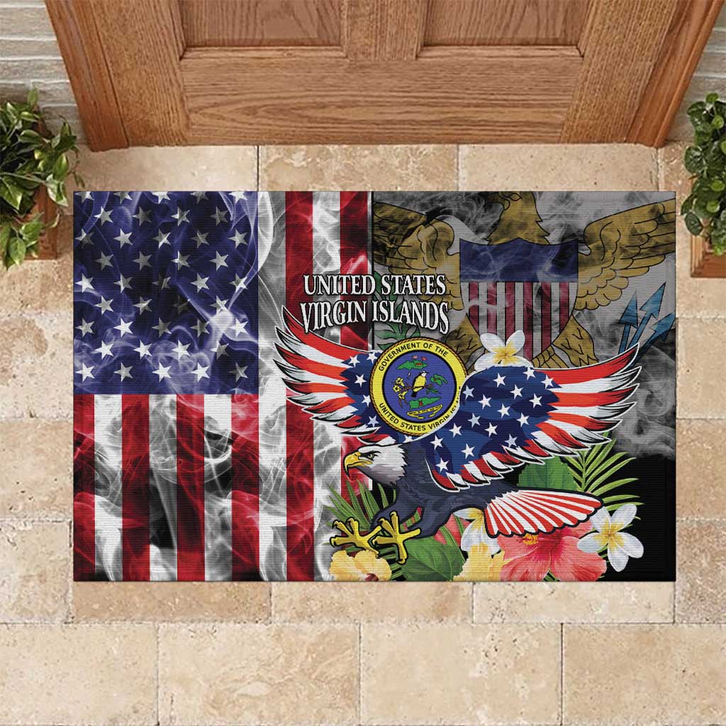 US Virgin Islands USA Half Flag Rubber Doormat Together We Grow Smoke Effect - Wonder Print Shop