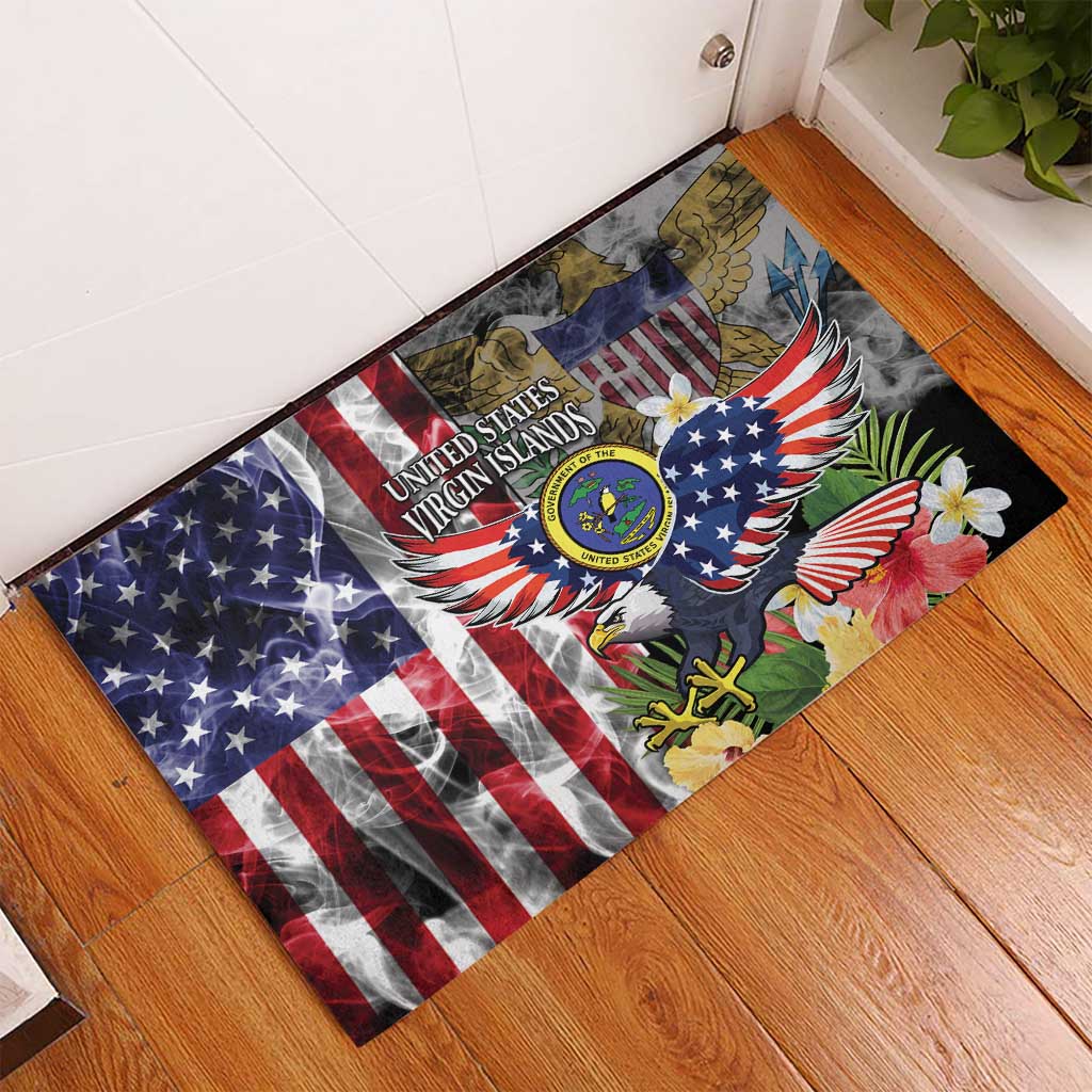 US Virgin Islands USA Half Flag Rubber Doormat Together We Grow Smoke Effect - Wonder Print Shop