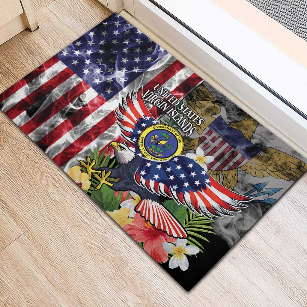 US Virgin Islands USA Half Flag Rubber Doormat Together We Grow Smoke Effect - Wonder Print Shop