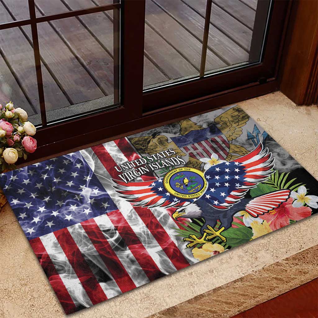 US Virgin Islands USA Half Flag Rubber Doormat Together We Grow Smoke Effect - Wonder Print Shop