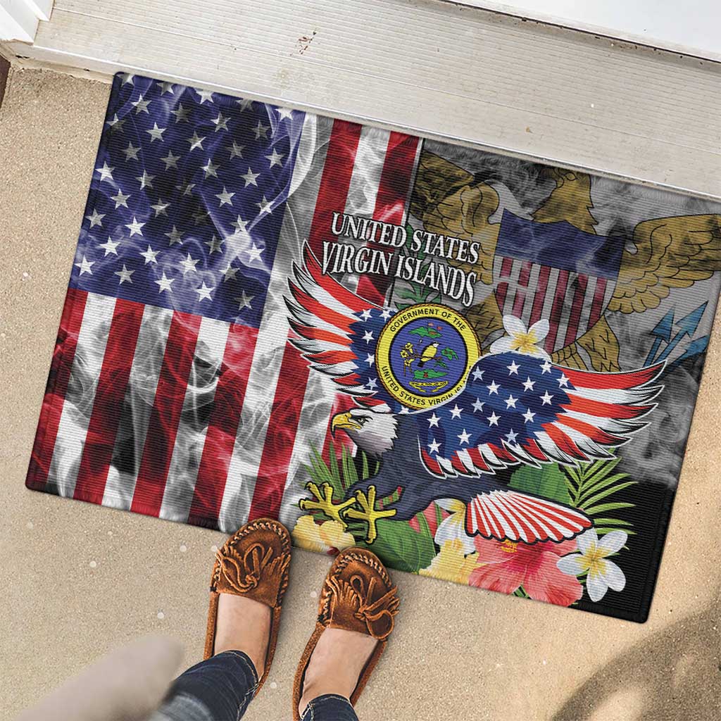 US Virgin Islands USA Half Flag Rubber Doormat Together We Grow Smoke Effect - Wonder Print Shop