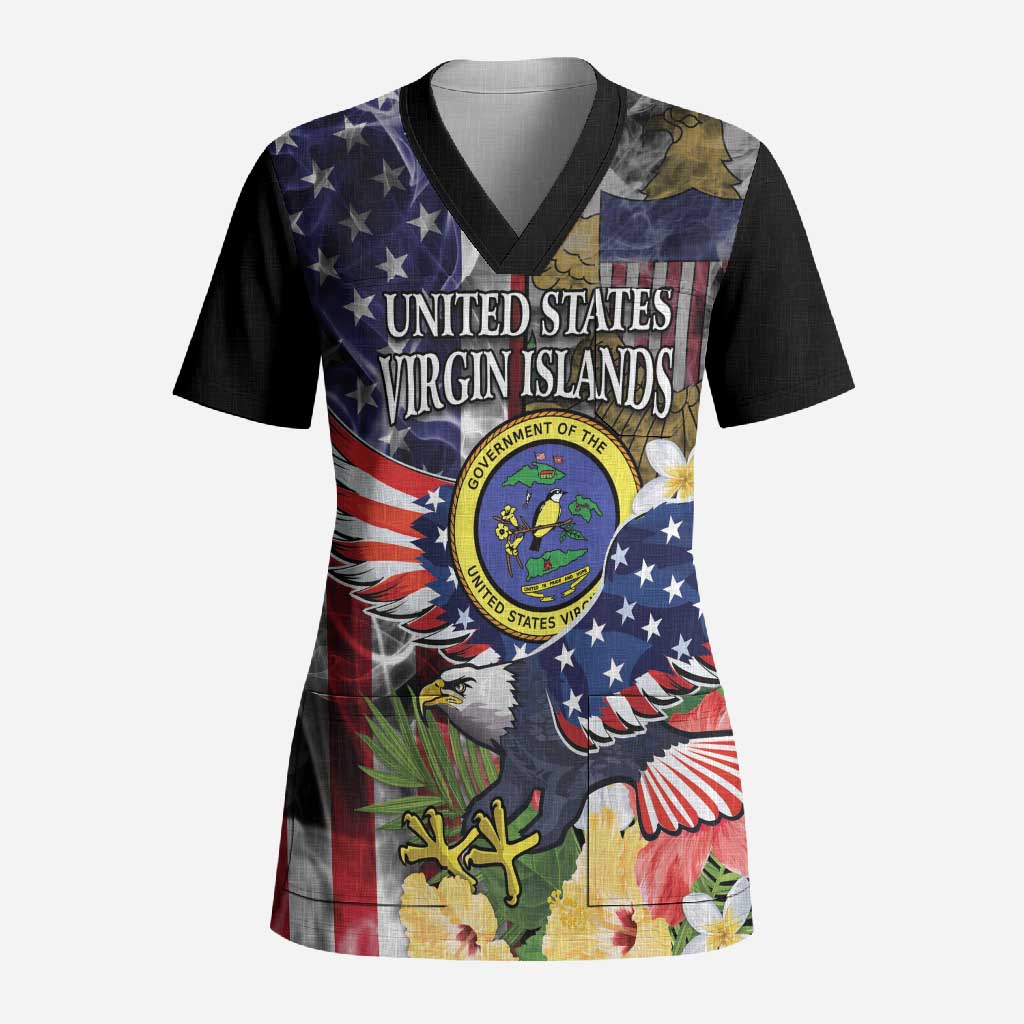 US Virgin Islands USA Half Flag Scrub Top Together We Grow Smoke Effect - Wonder Print Shop