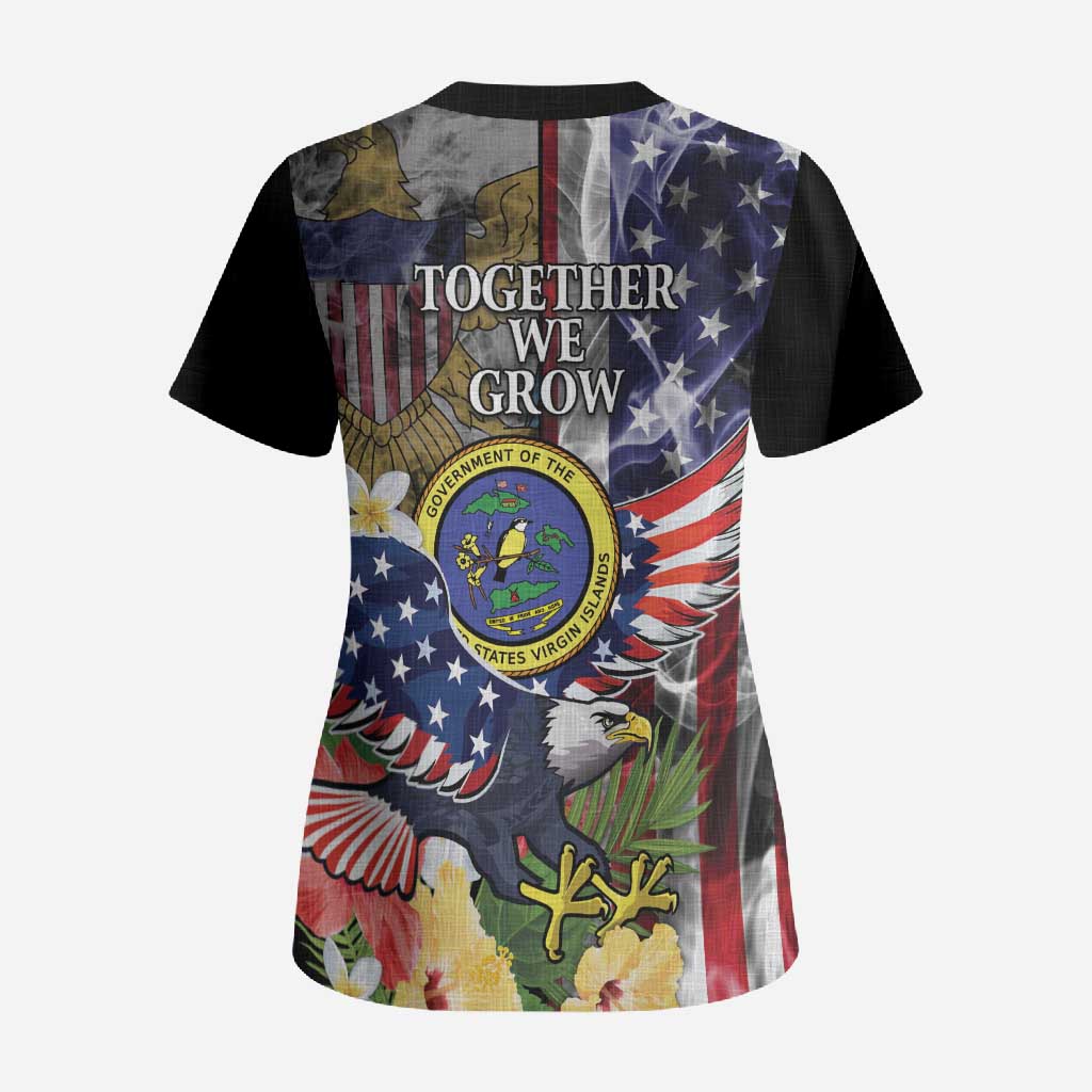 US Virgin Islands USA Half Flag Scrub Top Together We Grow Smoke Effect - Wonder Print Shop