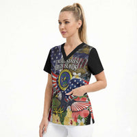 US Virgin Islands USA Half Flag Scrub Top Together We Grow Smoke Effect - Wonder Print Shop
