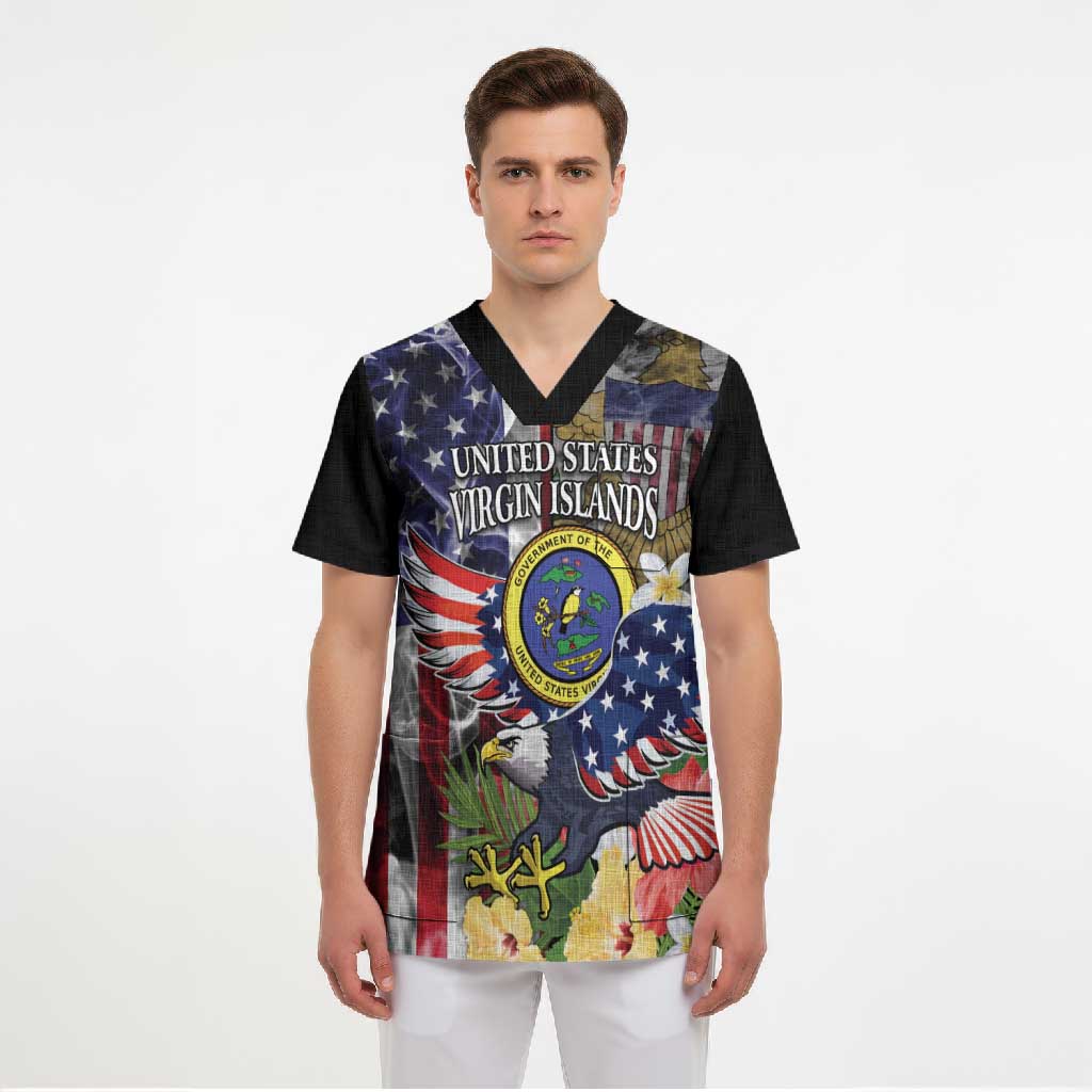 US Virgin Islands USA Half Flag Scrub Top Together We Grow Smoke Effect - Wonder Print Shop