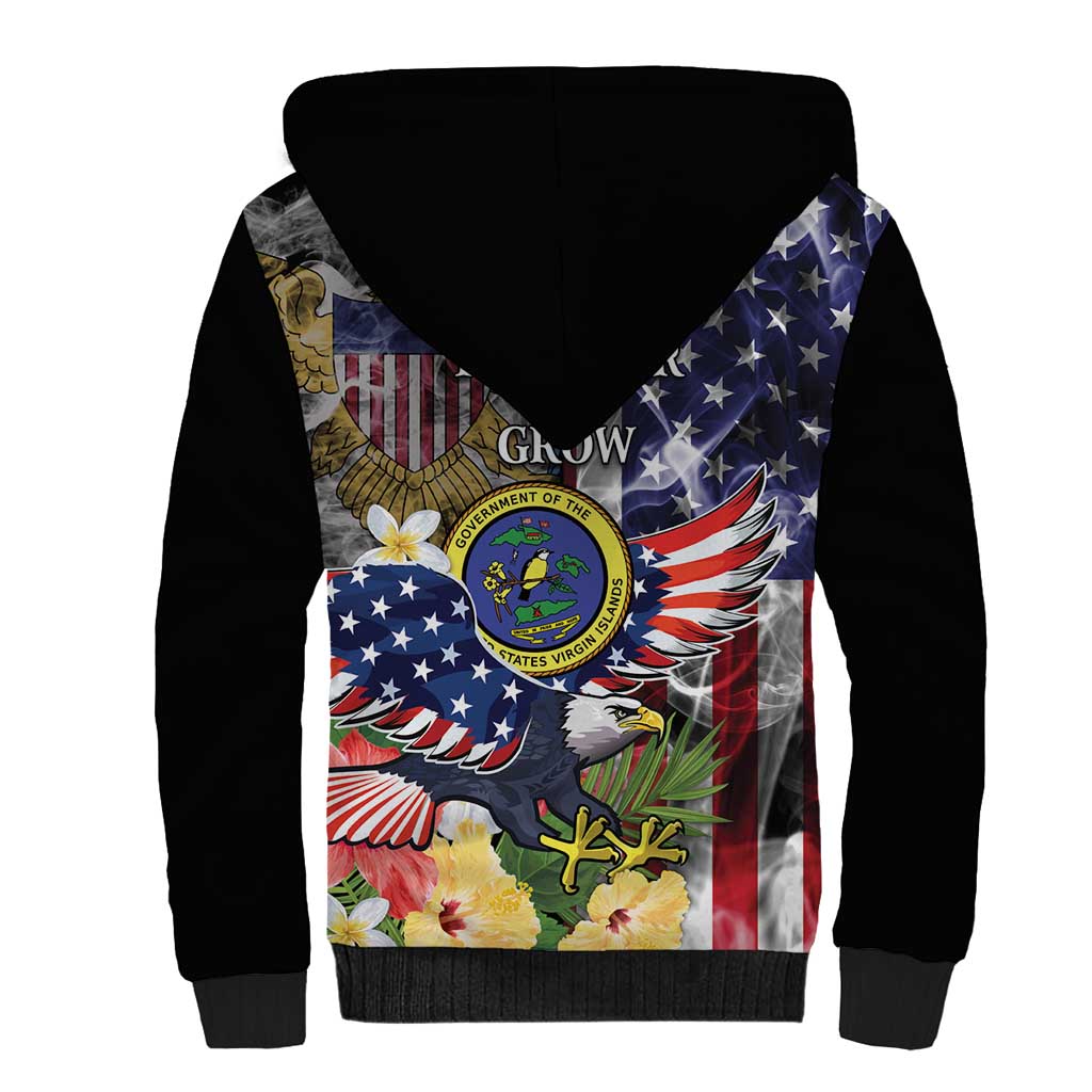 US Virgin Islands USA Half Flag Sherpa Hoodie Together We Grow Smoke Effect - Wonder Print Shop