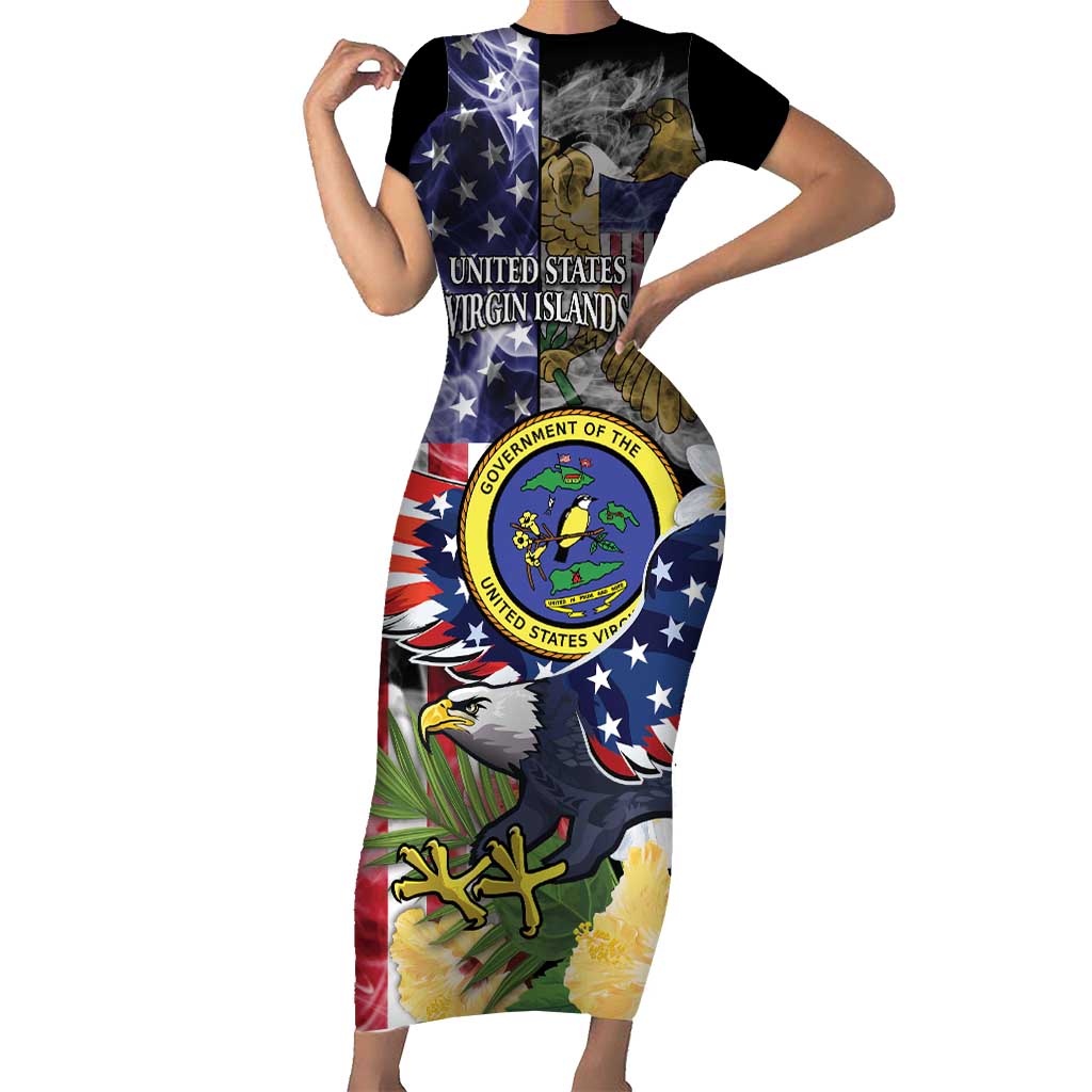 US Virgin Islands USA Half Flag Short Sleeve Bodycon Dress Together We Grow Smoke Effect - Wonder Print Shop