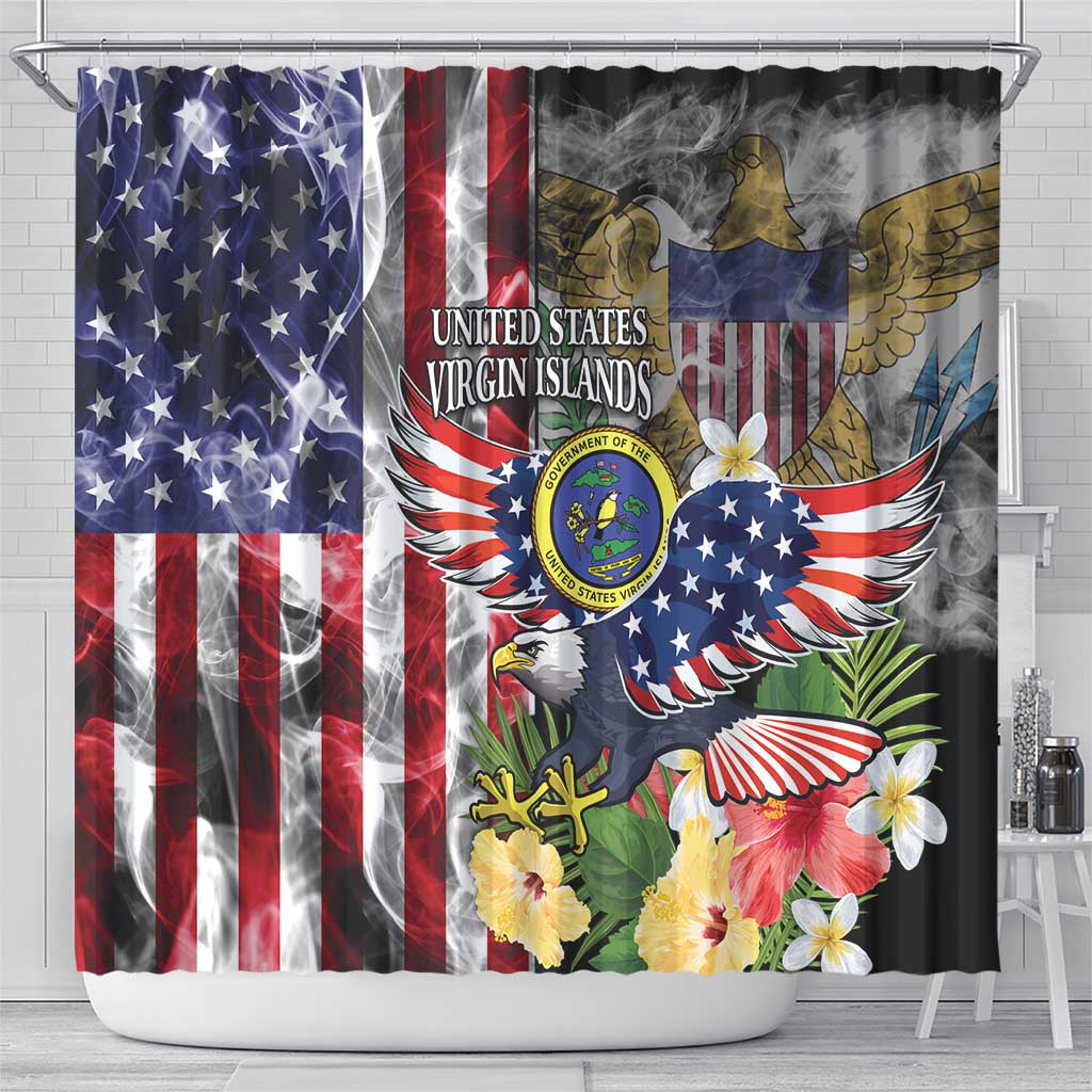 US Virgin Islands USA Half Flag Shower Curtain Together We Grow Smoke Effect - Wonder Print Shop