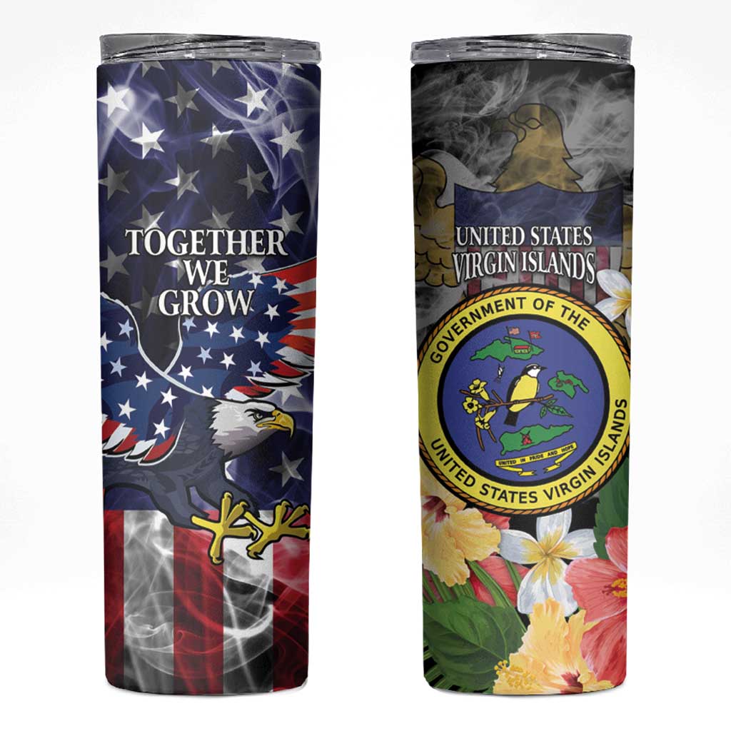 US Virgin Islands USA Half Flag Skinny Tumbler Together We Grow Smoke Effect - Wonder Print Shop