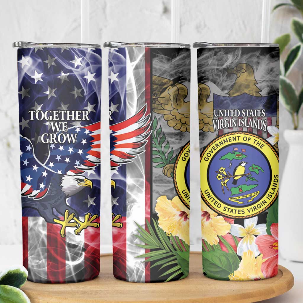 US Virgin Islands USA Half Flag Skinny Tumbler Together We Grow Smoke Effect - Wonder Print Shop