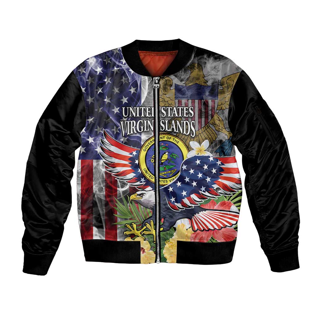 US Virgin Islands USA Half Flag Sleeve Zip Bomber Jacket Together We Grow Smoke Effect - Wonder Print Shop