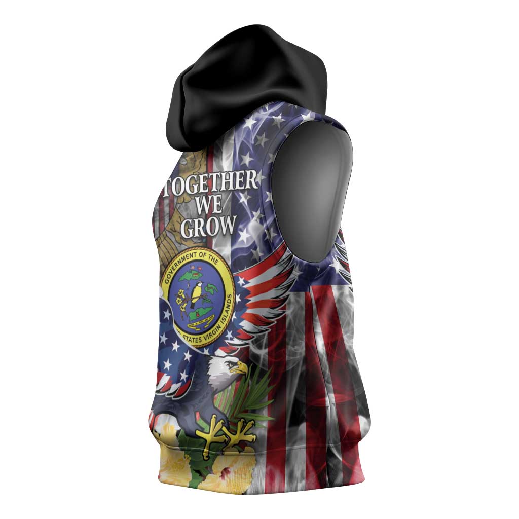 US Virgin Islands USA Half Flag Sleeveless Hoodie Together We Grow Smoke Effect - Wonder Print Shop