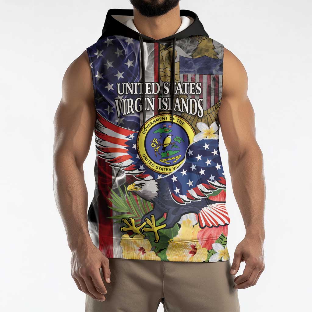 US Virgin Islands USA Half Flag Sleeveless Hoodie Together We Grow Smoke Effect - Wonder Print Shop