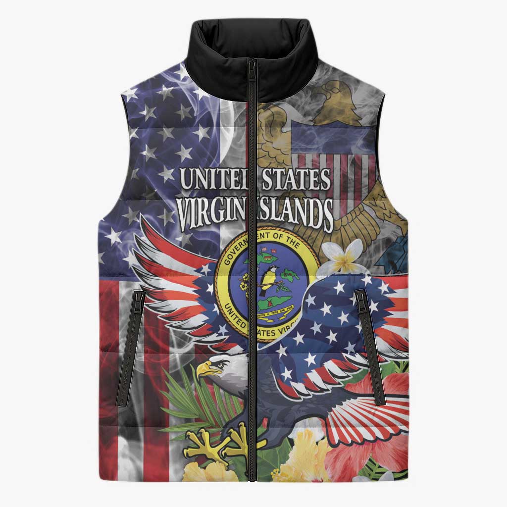 US Virgin Islands USA Half Flag Sleeveless Puffer Jacket Together We Grow Smoke Effect - Wonder Print Shop