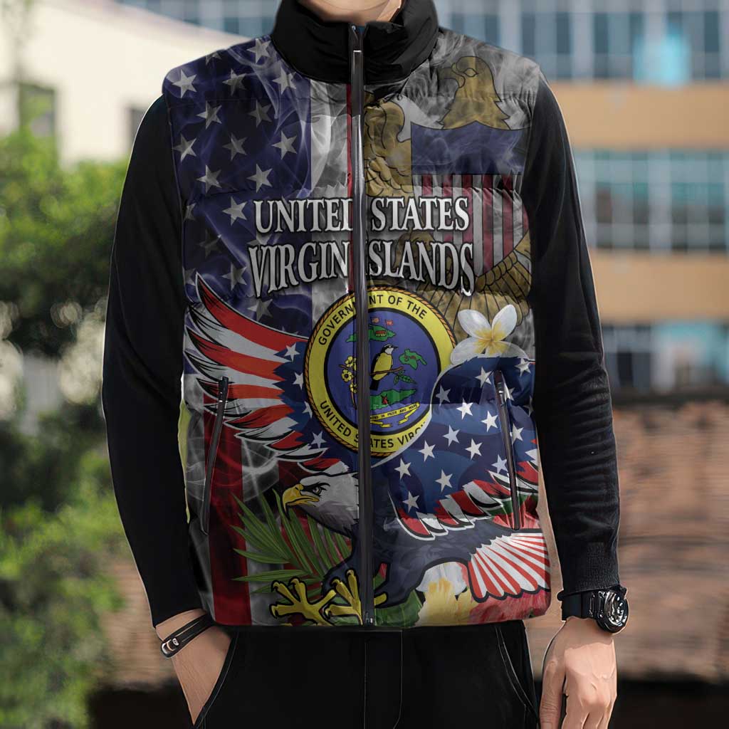 US Virgin Islands USA Half Flag Sleeveless Puffer Jacket Together We Grow Smoke Effect - Wonder Print Shop