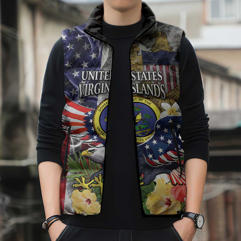 US Virgin Islands USA Half Flag Sleeveless Puffer Jacket Together We Grow Smoke Effect - Wonder Print Shop
