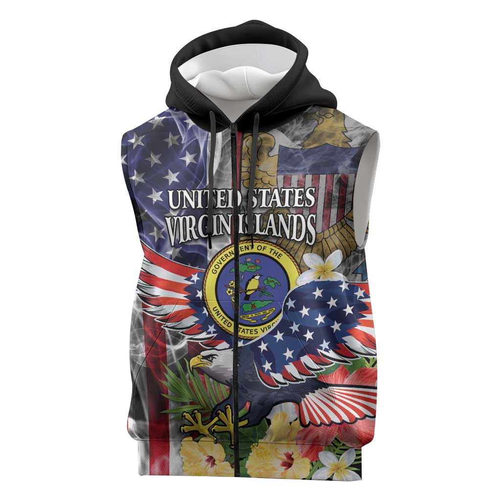 US Virgin Islands USA Half Flag Sleeveless Zip Hoodie Together We Grow Smoke Effect - Wonder Print Shop