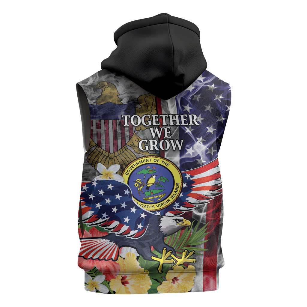 US Virgin Islands USA Half Flag Sleeveless Zip Hoodie Together We Grow Smoke Effect - Wonder Print Shop
