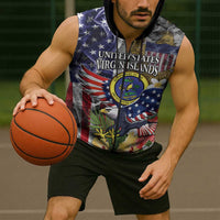 US Virgin Islands USA Half Flag Sleeveless Zip Hoodie Together We Grow Smoke Effect - Wonder Print Shop