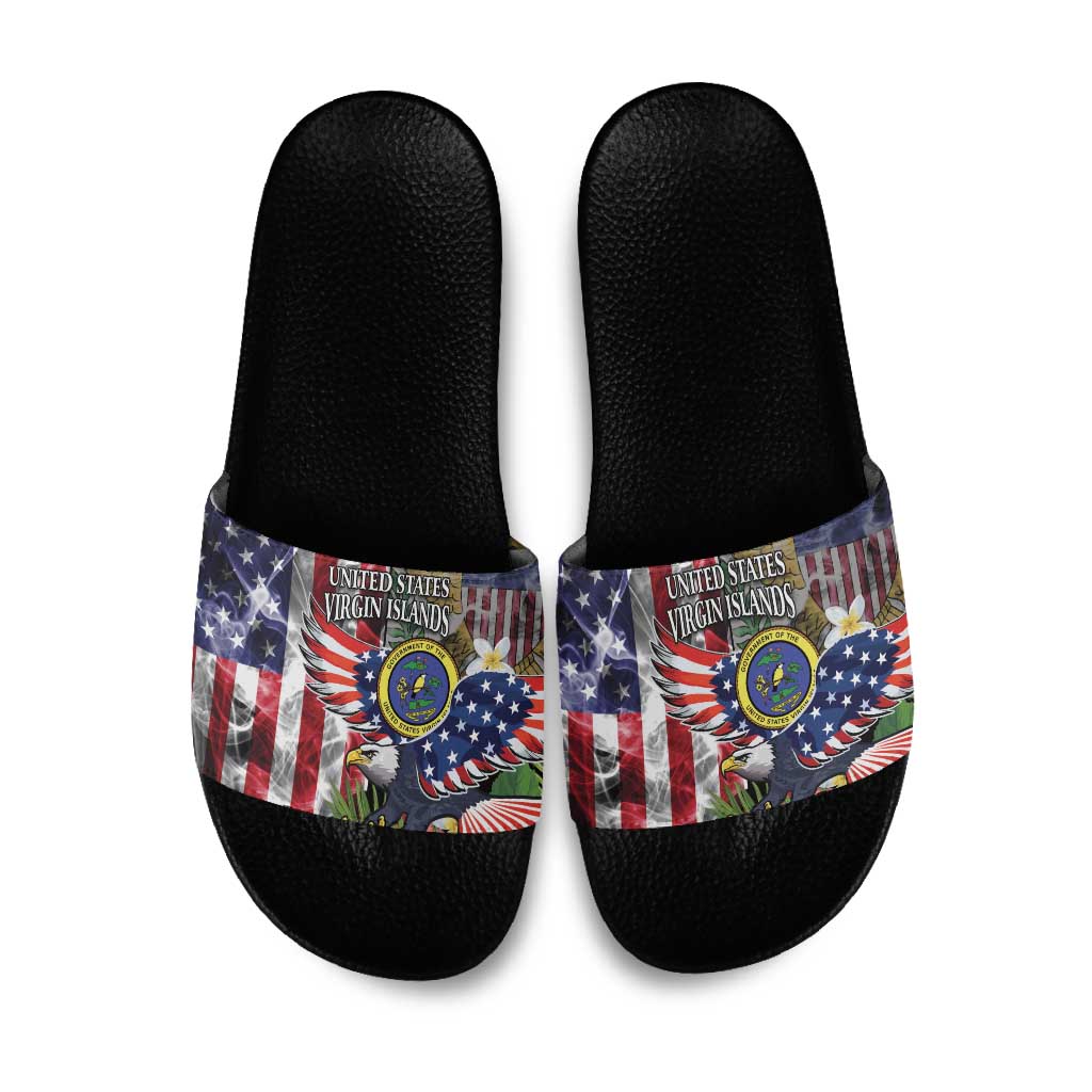 US Virgin Islands USA Half Flag Slide Sandals Together We Grow Smoke Effect - Wonder Print Shop