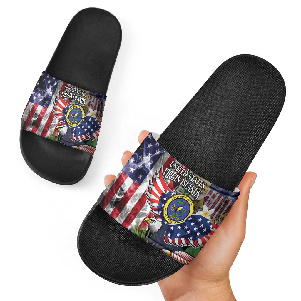 US Virgin Islands USA Half Flag Slide Sandals Together We Grow Smoke Effect - Wonder Print Shop