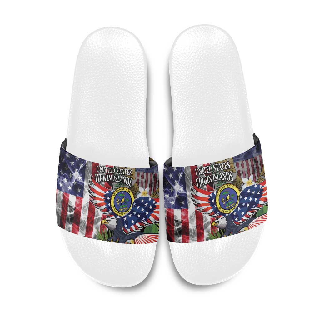 US Virgin Islands USA Half Flag Slide Sandals Together We Grow Smoke Effect - Wonder Print Shop