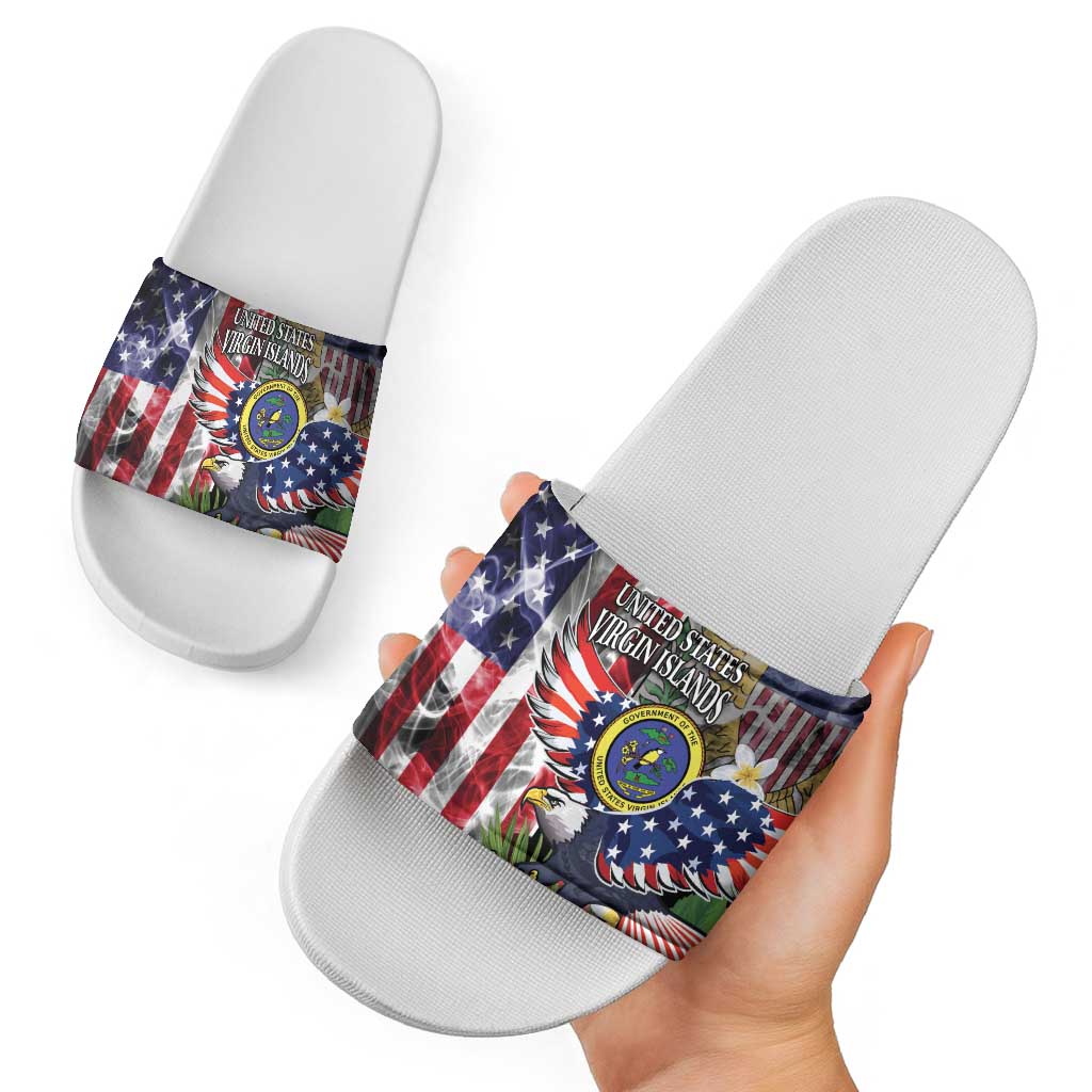US Virgin Islands USA Half Flag Slide Sandals Together We Grow Smoke Effect - Wonder Print Shop