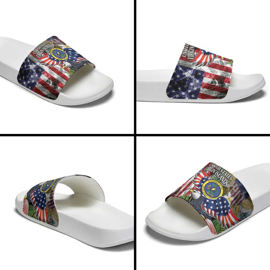 US Virgin Islands USA Half Flag Slide Sandals Together We Grow Smoke Effect - Wonder Print Shop