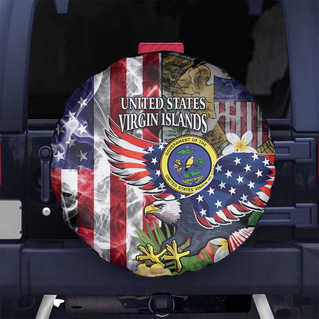US Virgin Islands USA Half Flag Spare Tire Cover Together We Grow Smoke Effect - Wonder Print Shop
