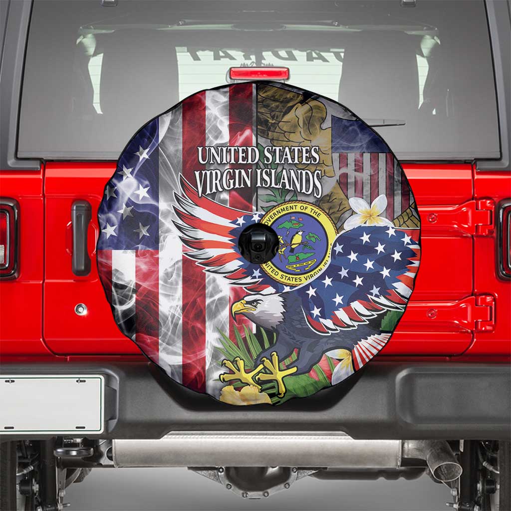 US Virgin Islands USA Half Flag Spare Tire Cover Together We Grow Smoke Effect - Wonder Print Shop